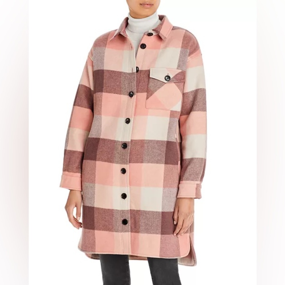 MONROW Pink Plaid Wool-Blend Long Shacket Size S - Picture 4 of 10